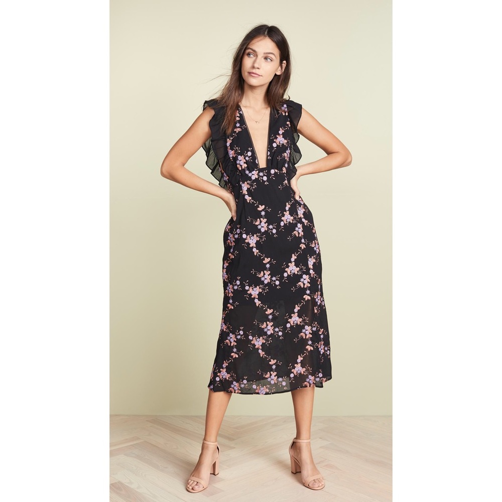 La Maison Talulah Midi Dress Seguro Black Floral Embroidered Medium